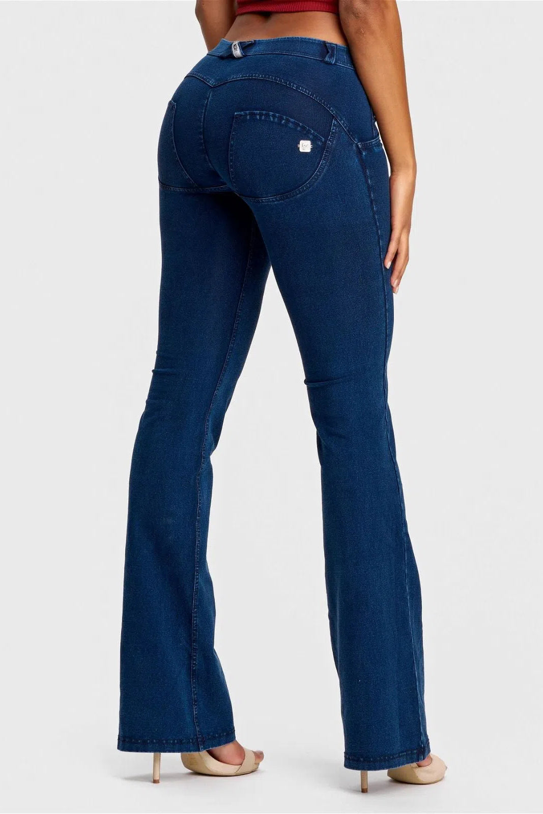 WRUP Denim - Mid Rise - Bell Bottom Flare - Dark Blue + Blue Stitching 1