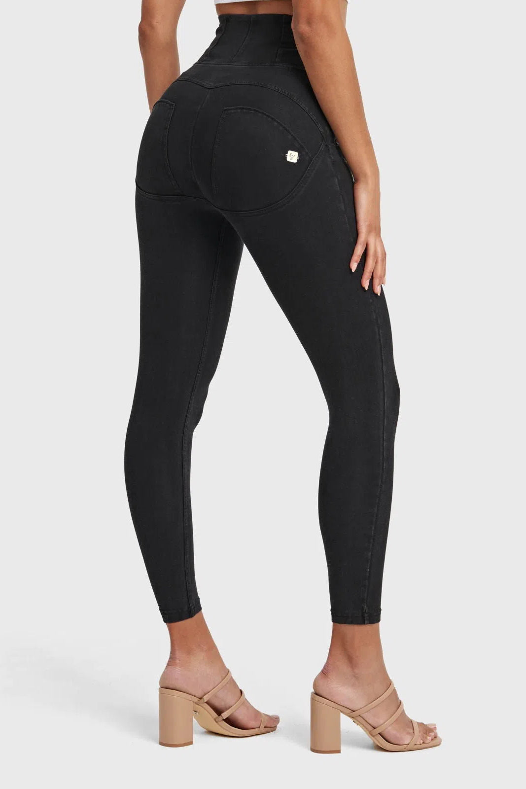 WRUP Denim With Front Pockets - Super High Waisted - 7/8 Length - Black + Black Stitching 3