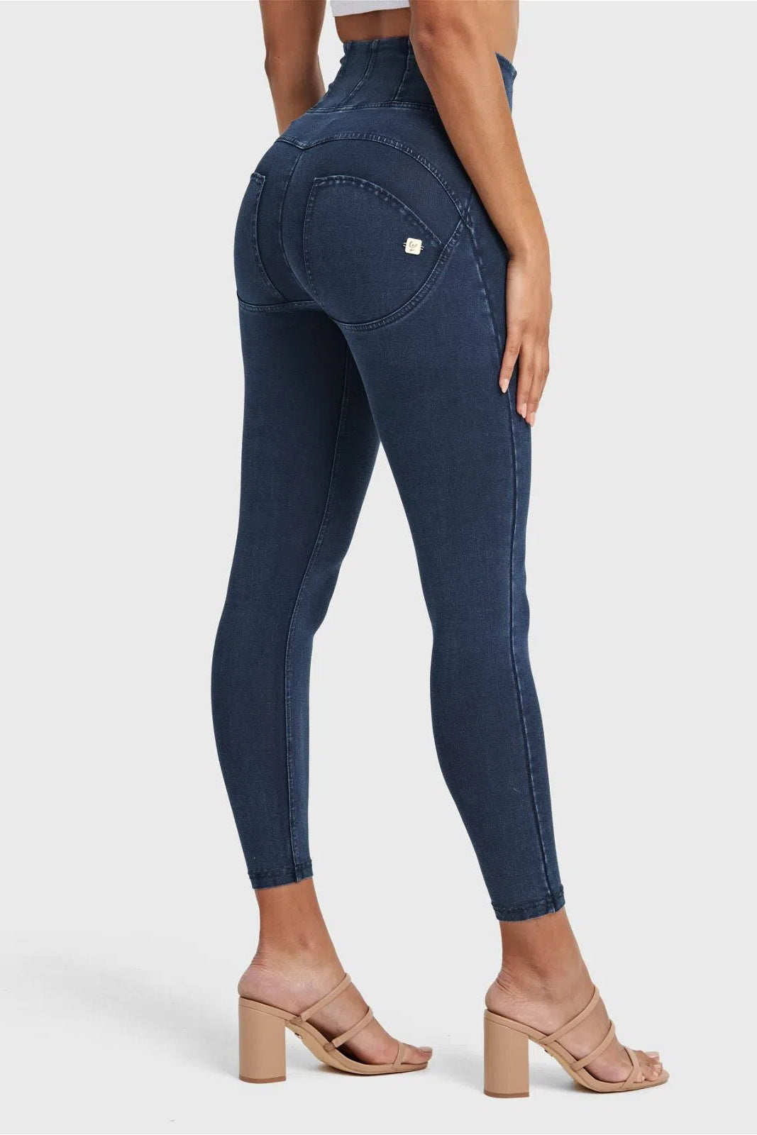 WRUP Denim With Front Pockets - Super High Waisted - 7/8 Length - Dark Blue + Blue Stitching 2