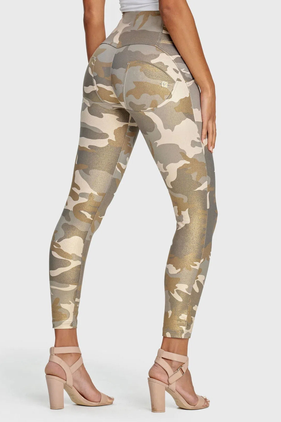 WRUP Fashion 3 Button - High Waisted - 7/8 Length - Glitter Gold Camo 2