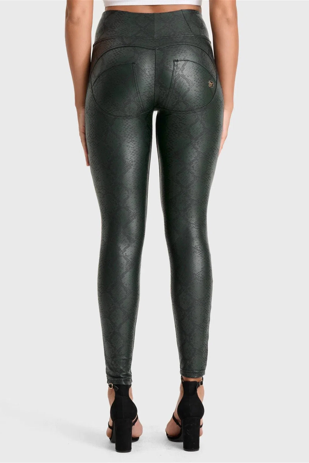 WRUP Python Faux Leather Limited Edition - High Waisted - Full Length - Forest Mist 3