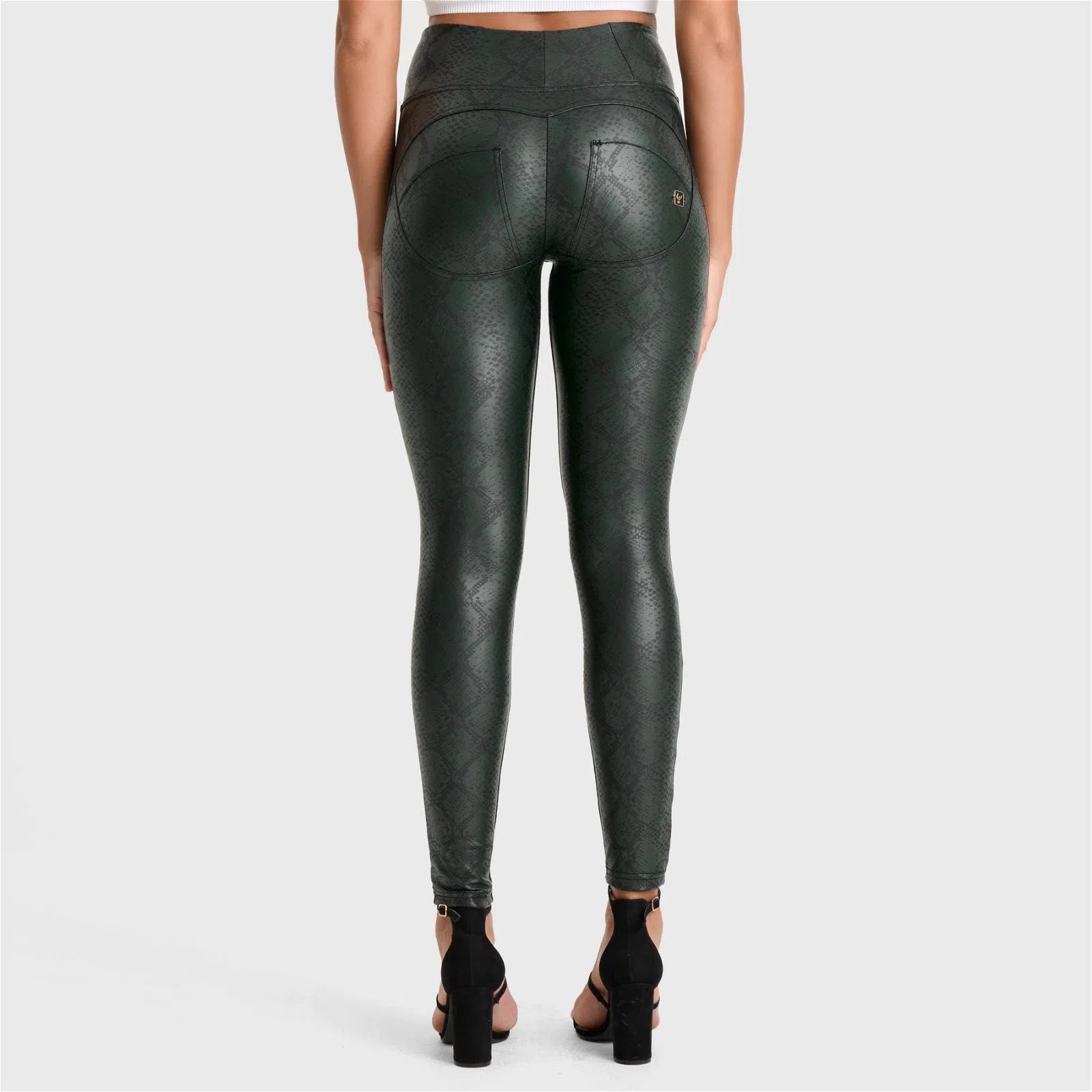 WRUP Python Faux Leather Limited Edition - High Waisted - Full Length - Forest Mist 3
