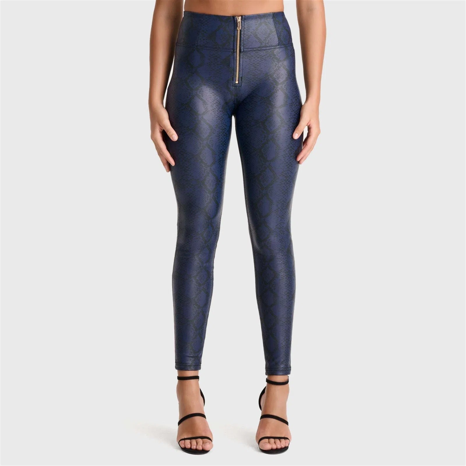 WRUP Python Faux Leather Limited Edition - High Waisted - Full Length - Midnight Blue 2