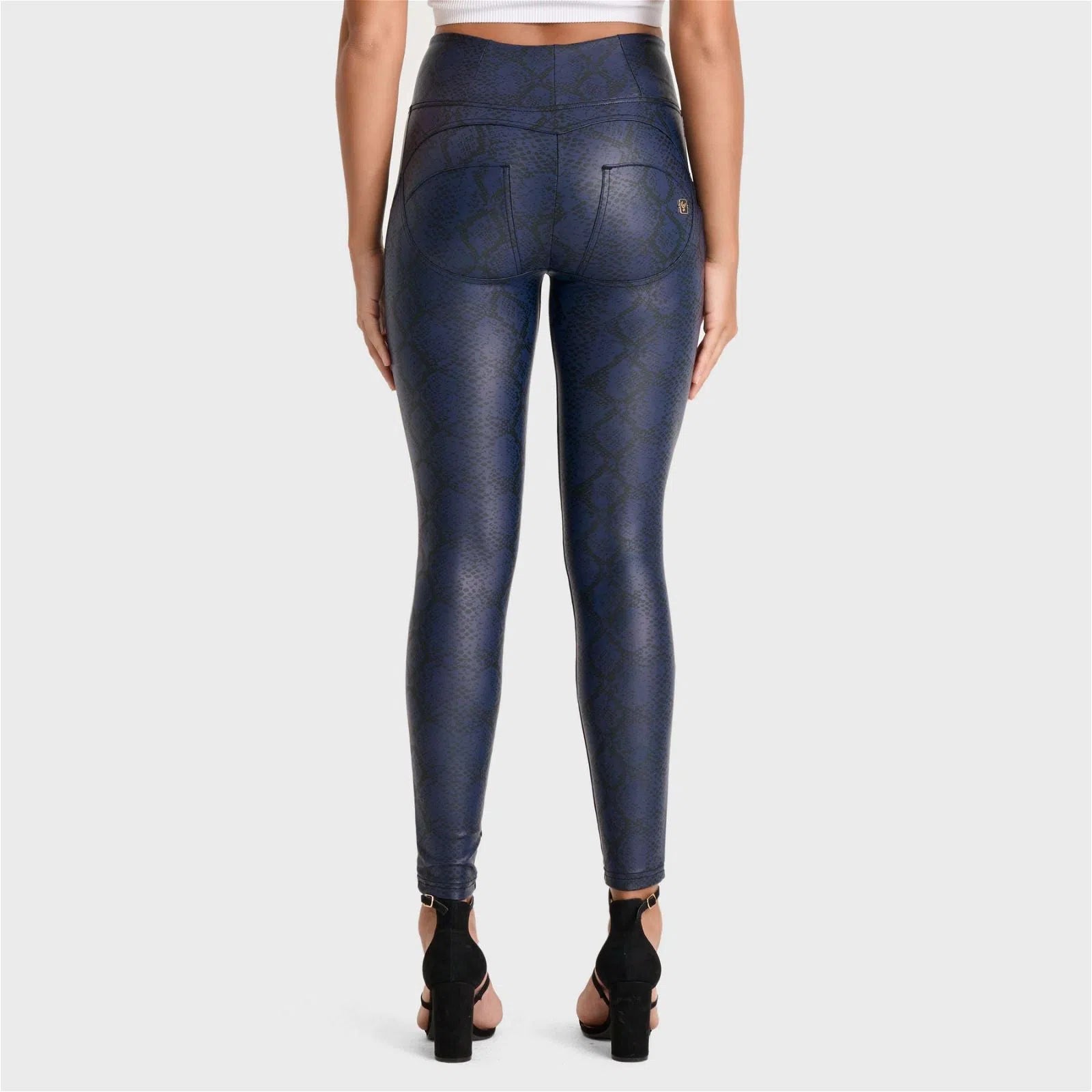 WRUP Python Faux Leather Limited Edition - High Waisted - Full Length - Midnight Blue 3