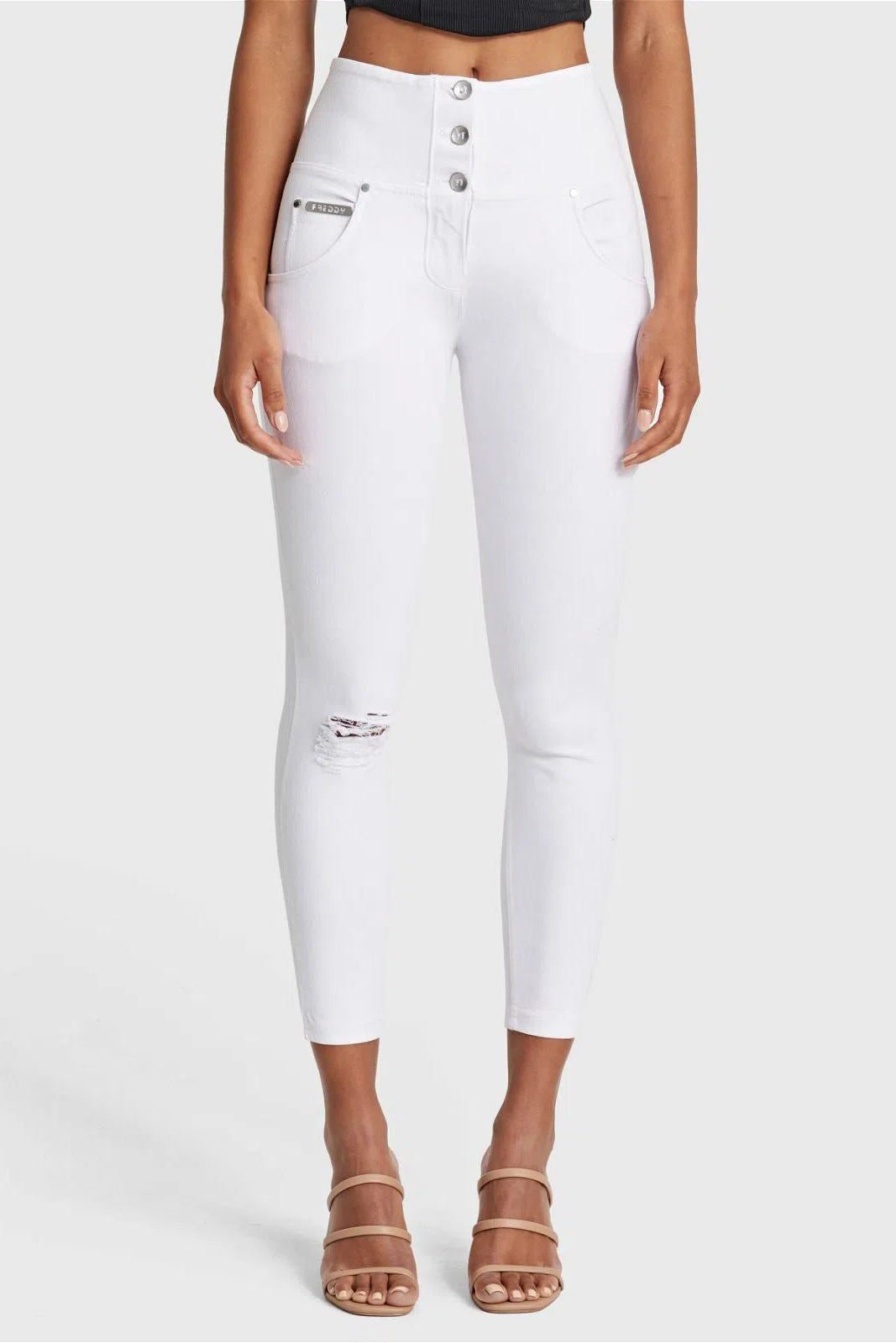 WRUP SNUG Distressed Jeans - High Waisted - 7/8 Length - White 3
