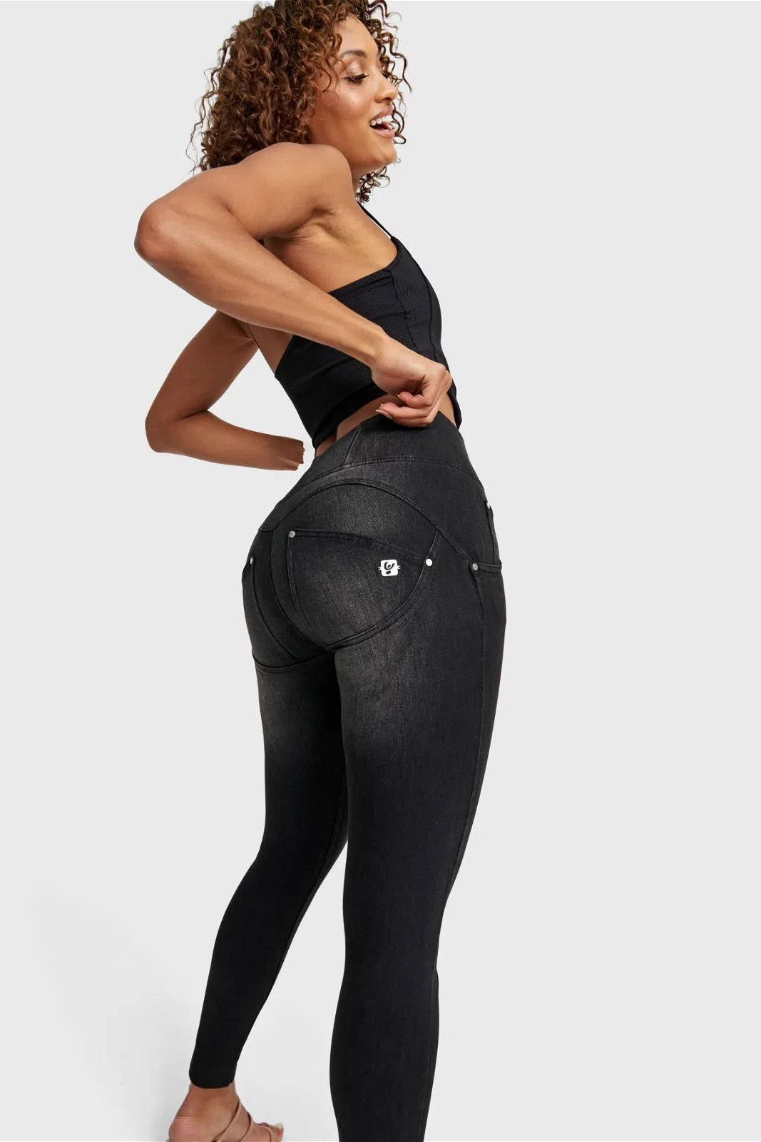 WRUP SNUG Distressed Jeans - High Waisted - Full Length - Black + Black Stitching 2