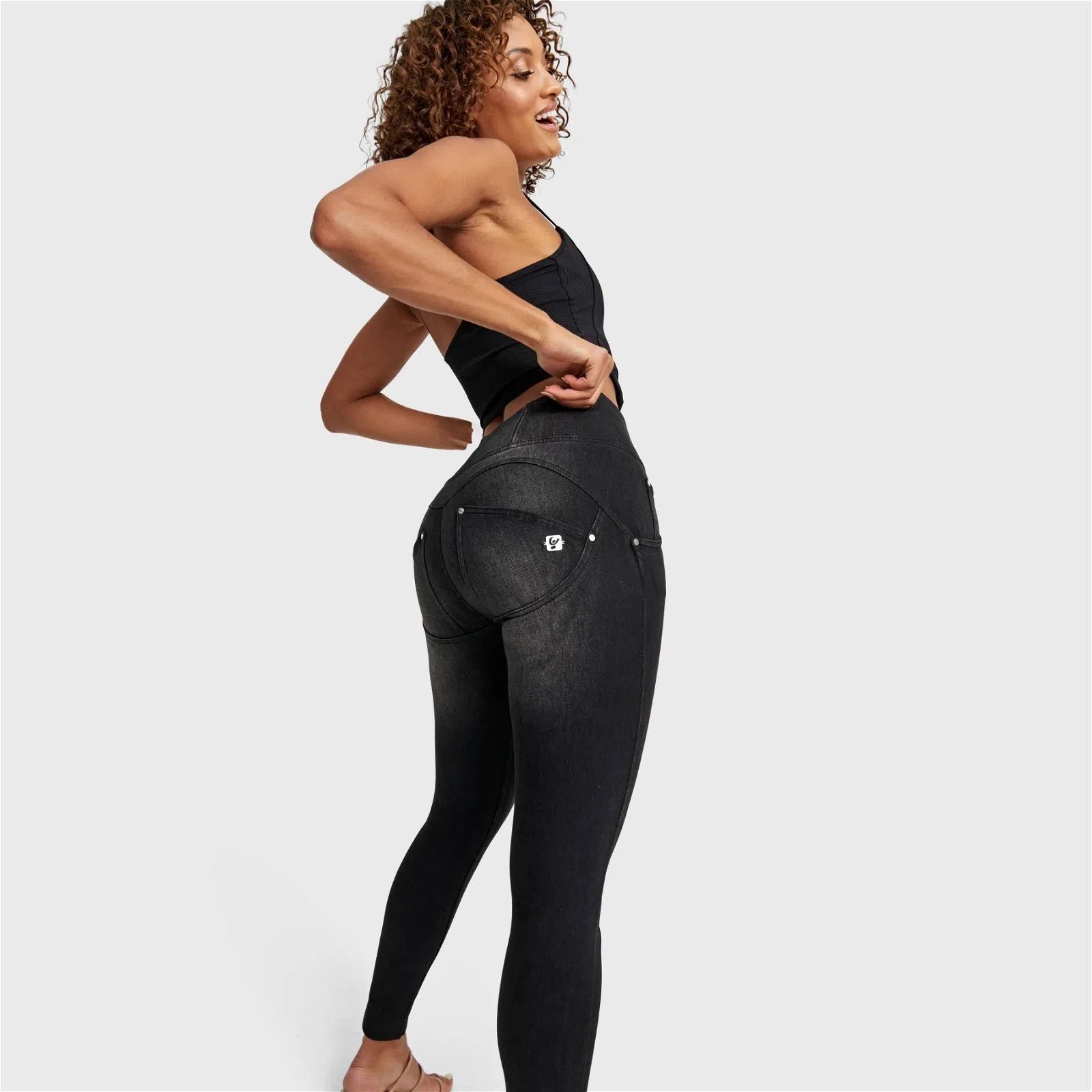 WRUP SNUG Distressed Jeans - High Waisted - Full Length - Black + Black Stitching 2