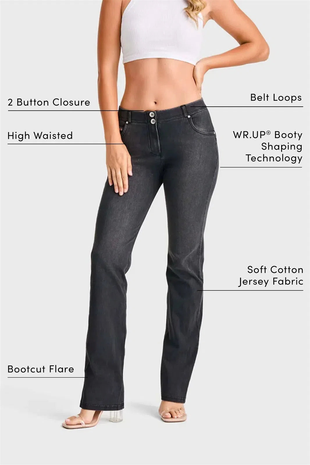 WRUP SNUG Jeans - 2 Button High Waisted - Bootcut - Black + Black Stitching 2