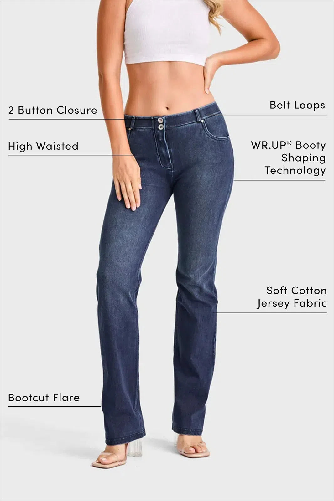 WRUP SNUG Jeans - 2 Button High Waisted - Bootcut - Dark Blue + Blue Stitching 2