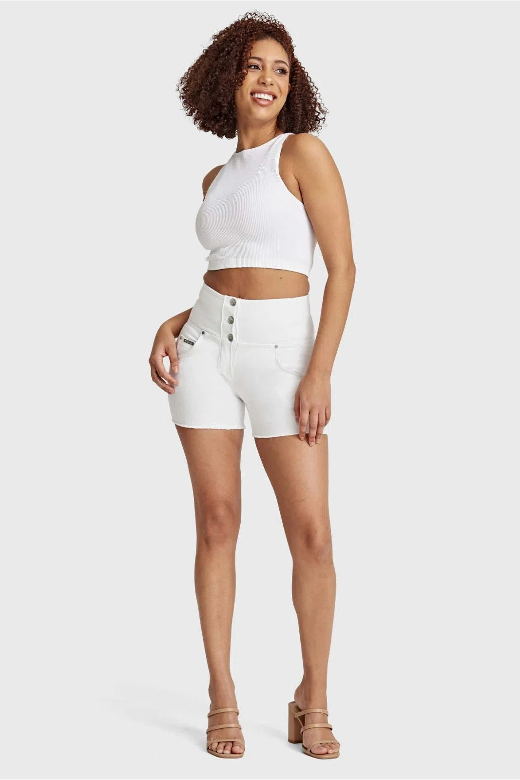 WRUP SNUG Jeans - 3 Button High Waisted - Shorts - White 3
