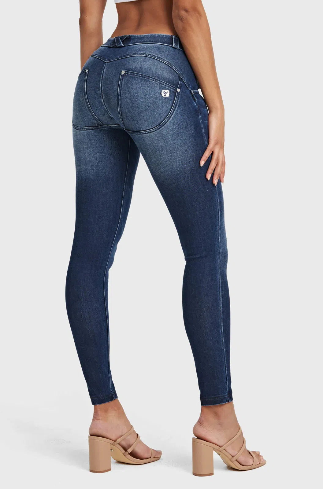 WRUP SNUG Jeans - Mid Rise - Full Length - Dark Blue + Blue Stitching