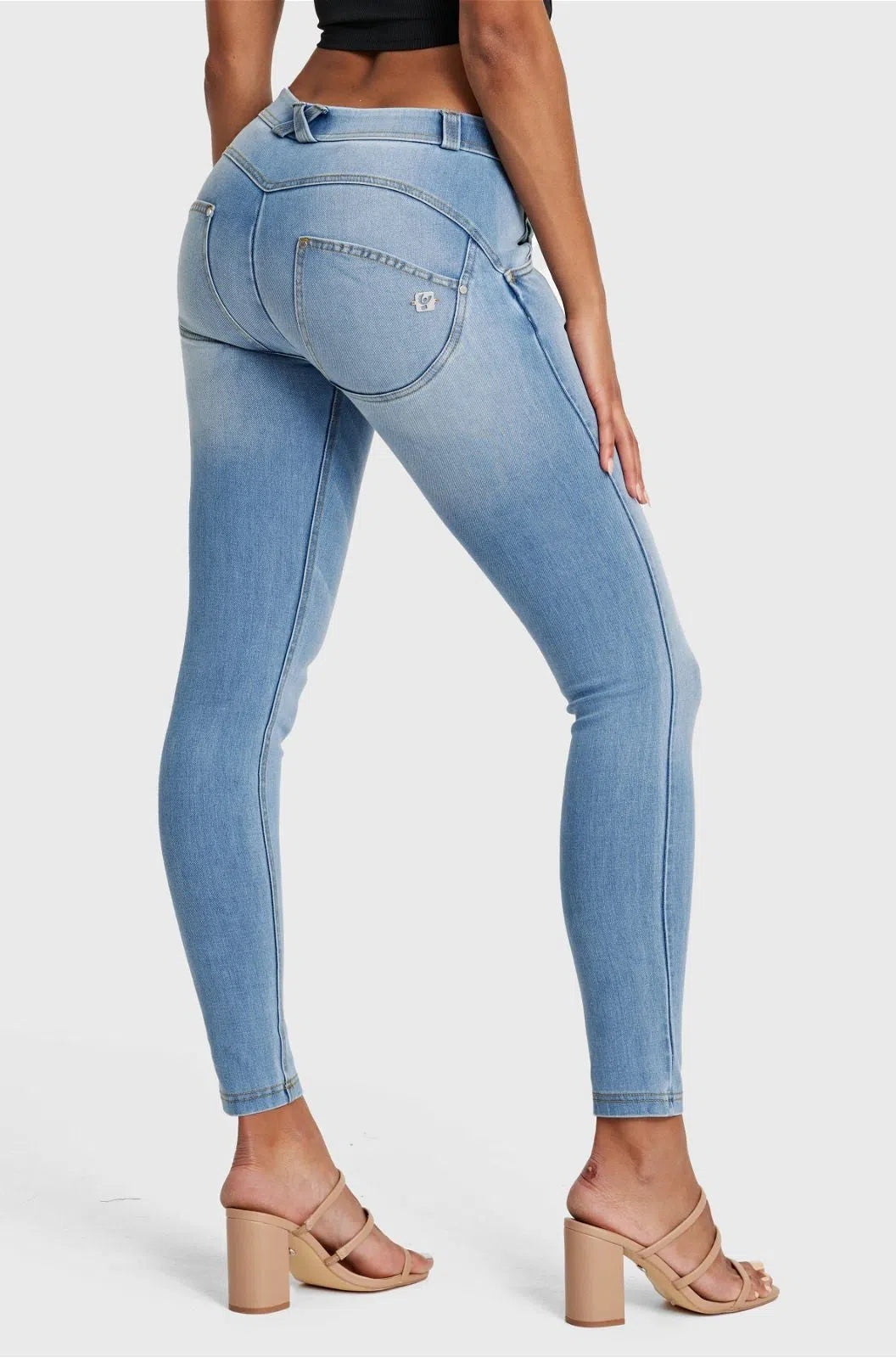 WRUP SNUG Jeans - Mid Rise - Full Length - Light Blue + Yellow Stitching