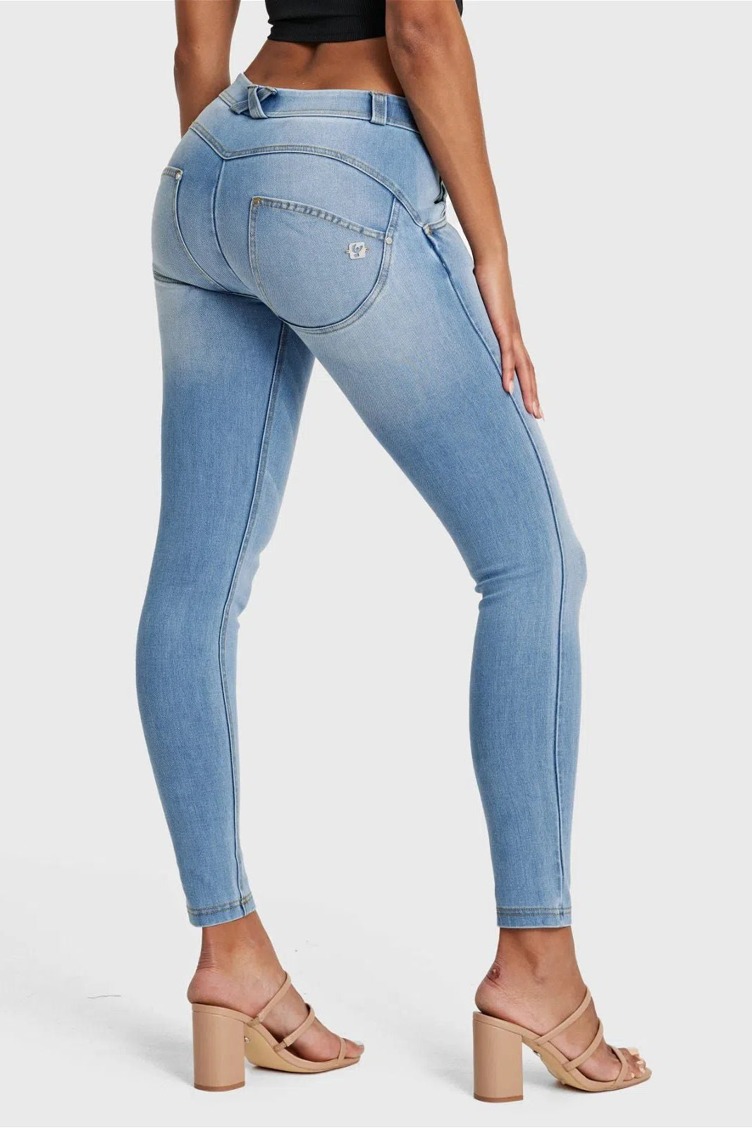 WRUP SNUG Jeans - Mid Rise - Full Length - Light Blue + Yellow Stitching 1