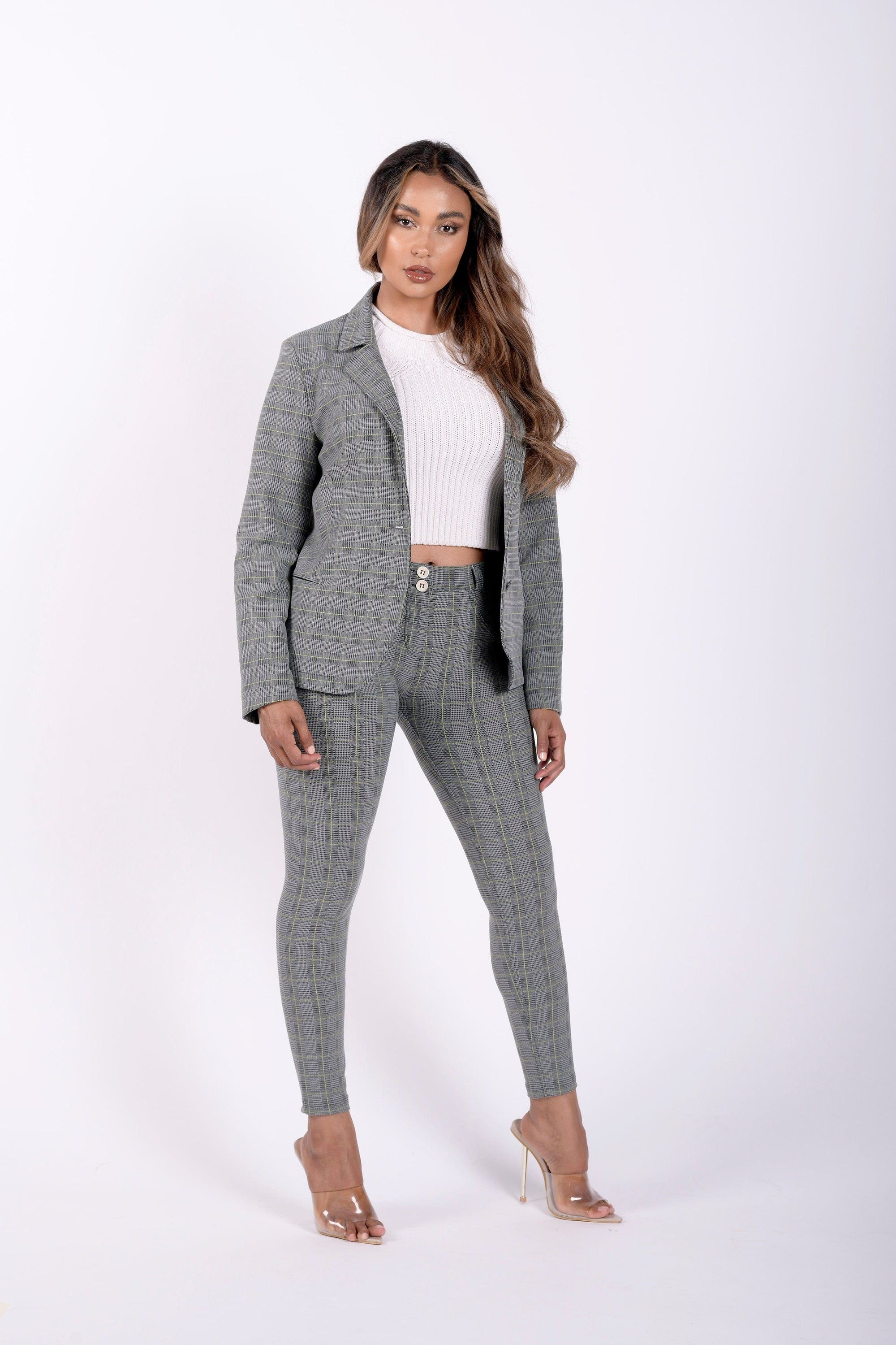 Made In Italy Checkered Suit Blazer - Grey Plaid 7