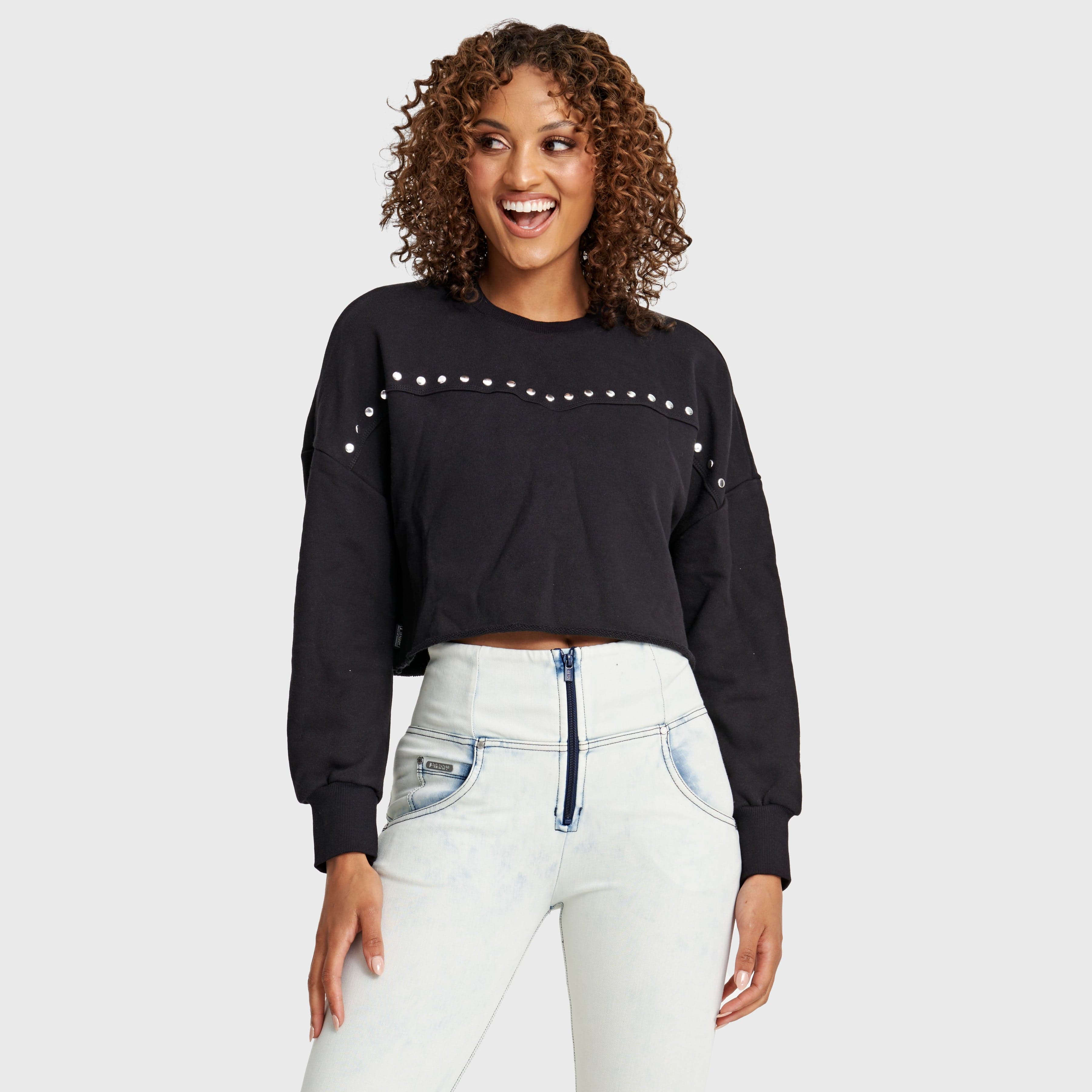 Cropped Jumper - Black with Metal Studs 1