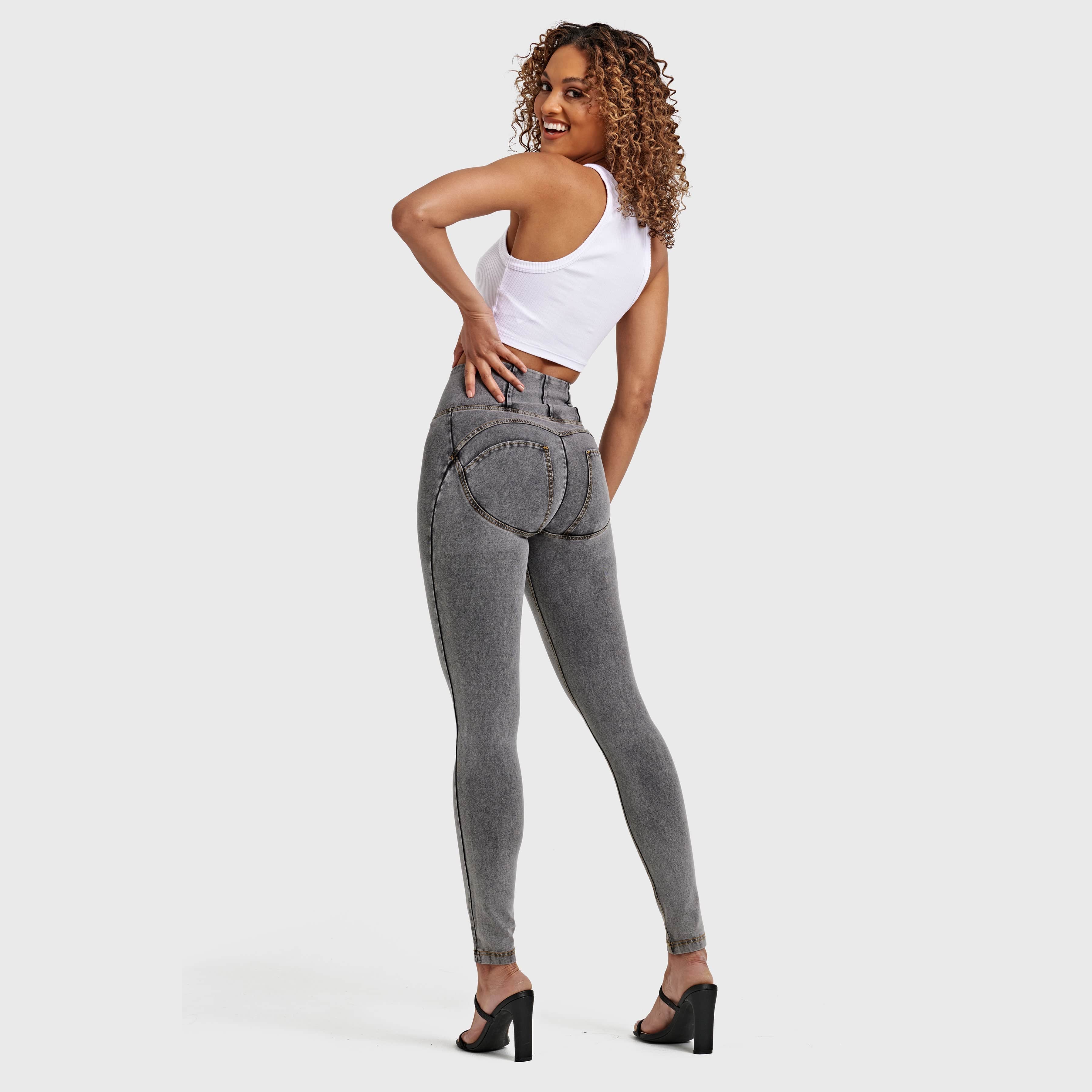 WR.UP® Denim - High Waisted - Full Length - Grey + Yellow Stitching 2