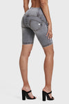 WR.UP® Distressed Denim - High Waisted - Biker Shorts - Grey + Yellow Stitching 8