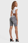 WR.UP® Distressed Denim - High Waisted - Biker Shorts - Grey + Yellow Stitching 6