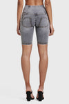 WR.UP® Distressed Denim - High Waisted - Biker Shorts - Grey + Yellow Stitching 9