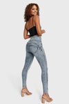 WR.UP® SNUG Ripped Jeans - High Waisted - Full Length - Blue Stonewash + Yellow Stitching 7