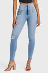 WR.UP® Snug Distressed Jeans - High Waisted - Full Length - Light Blue + Yellow Stitching 9