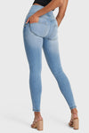 WR.UP® Snug Distressed Jeans - High Waisted - Full Length - Light Blue + Yellow Stitching 8