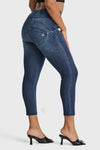 WR.UP® Snug Distressed Jeans - High Waisted - 7/8 Length - Dark Blue + Blue Stitching 6