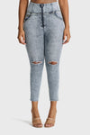 WR.UP® SNUG Curvy Ripped Jeans - High Waisted - 7/8 Length - Blue Stonewash + Yellow Stitching 2